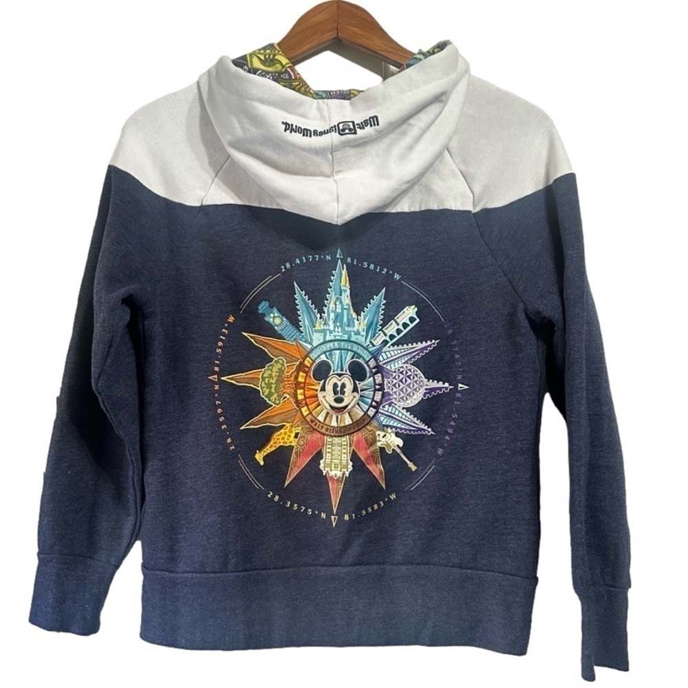 Vintage Disney World  Embroidered zip up Hoodie Sweatshirt Blue White Mickey
